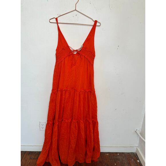NICHOLAS Orange Mylah Plunge Neck Tie Front Beachy Boho Maxi Dress Size US 4 - Picture 4 of 16